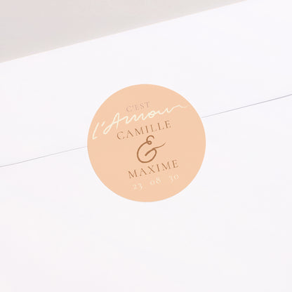 Sticker Mariage Rond C'est l'Amour en or photo N° 1