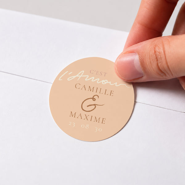 Sticker Mariage Rond C'est l'Amour en or photo