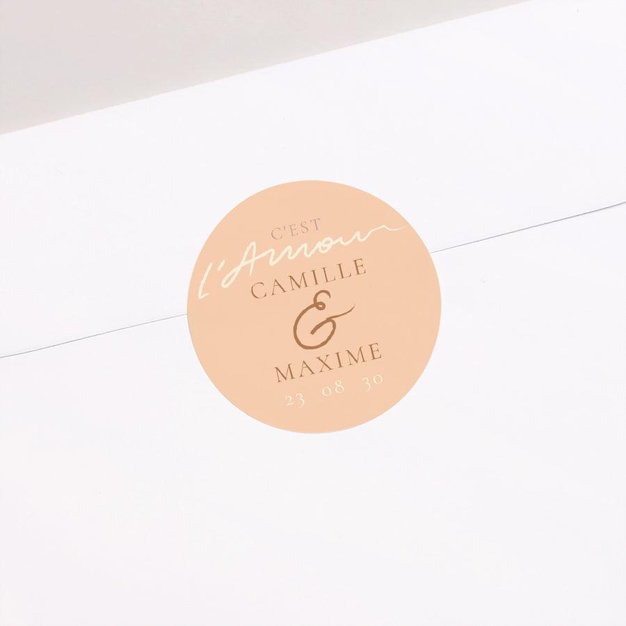 Sticker Mariage Rond C'est l'Amour en or photo