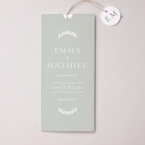 Faire-part Mariage Pochette portrait 2 cartes, étiquette Classico photo