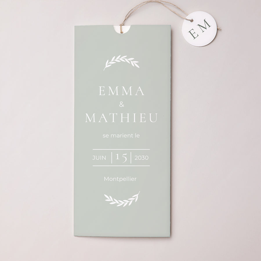 Faire-part Mariage Pochette portrait 2 cartes, étiquette Classico photo