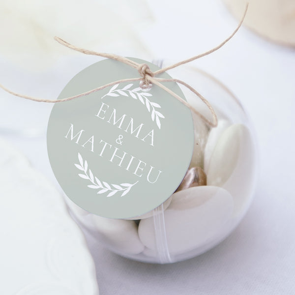 Boîte à dragées Mariage boule avec étiquette ronde Classico photo