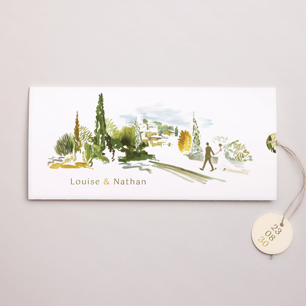 Faire-part Mariage Pochette 2 cartes, étiquette En chemin photo