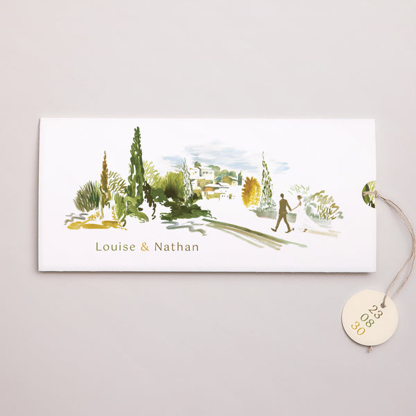 Faire-part Mariage Pochette 2 cartes, étiquette En chemin photo