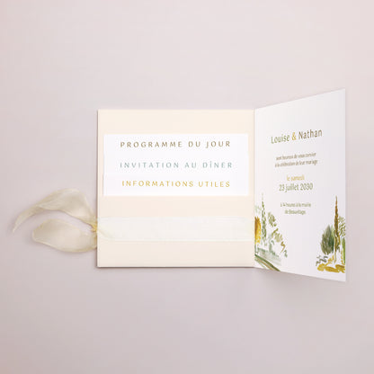 Faire-part Mariage Pochette carrée, 3 cartes, étiquette En chemin photo N° 2