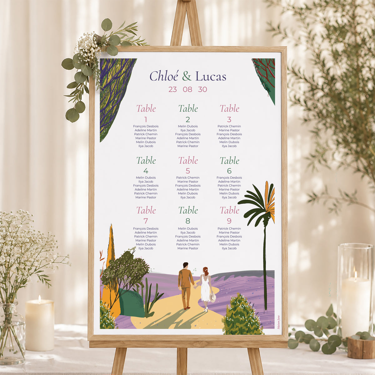 Plan de table Mariage Portrait 60 x 90 cm Flâneurs photo N° 1