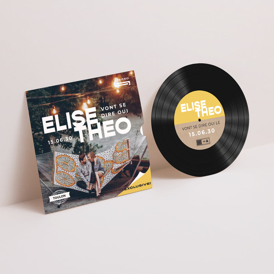 Faire-part Mariage Pochette disque Vinyl de l'amour photo