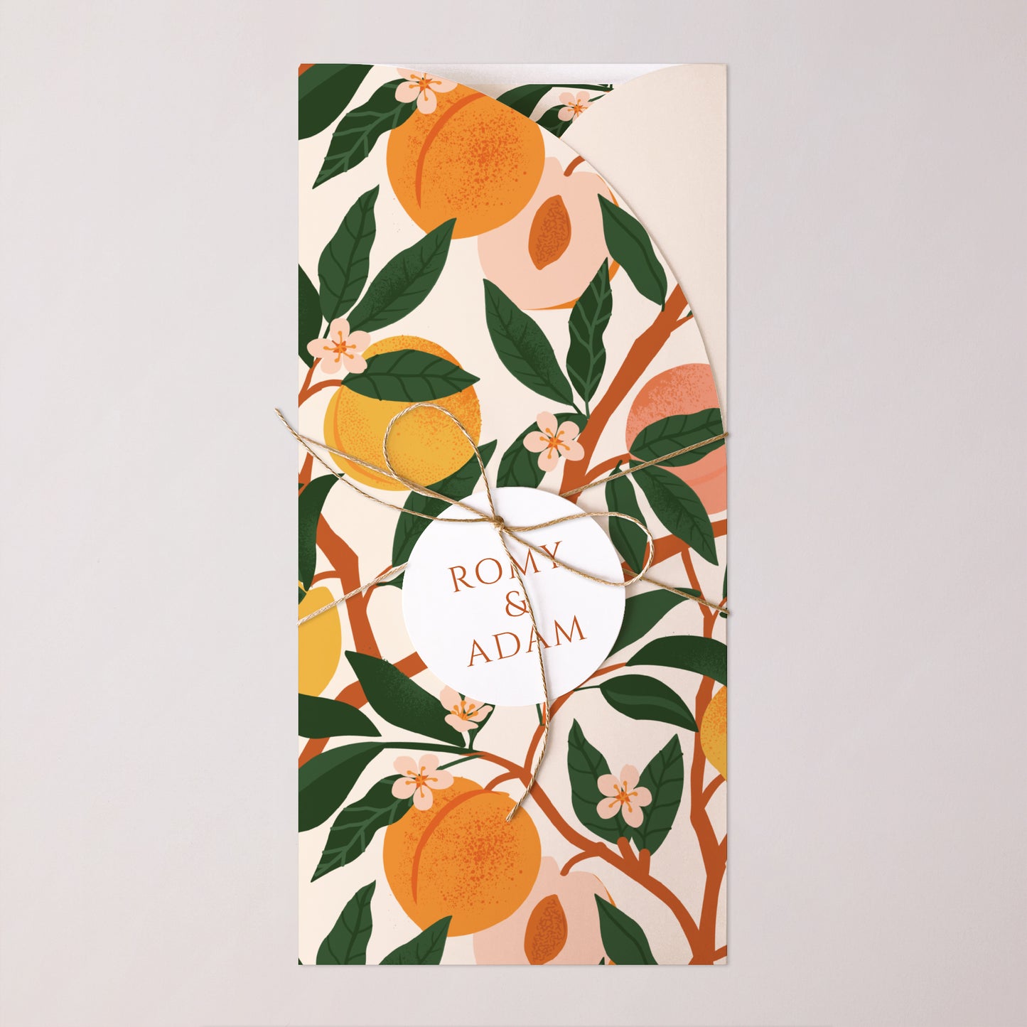 Faire-part Mariage Pochette, 2 cartes, étiquette ronde Sous les abricotiers photo N° 1