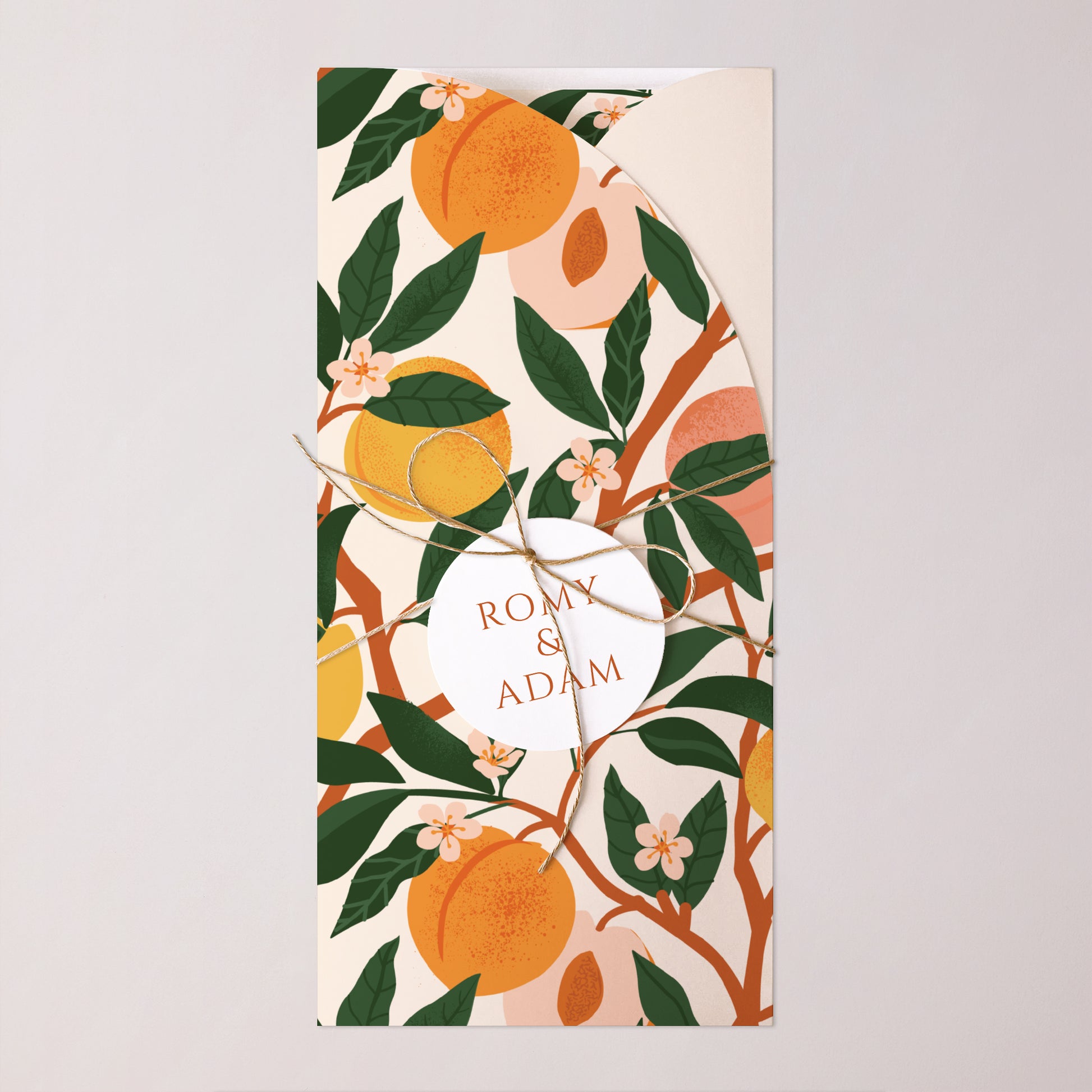 Faire-part Mariage Pochette, 2 cartes, étiquette ronde Sous les abricotiers photo N° 1