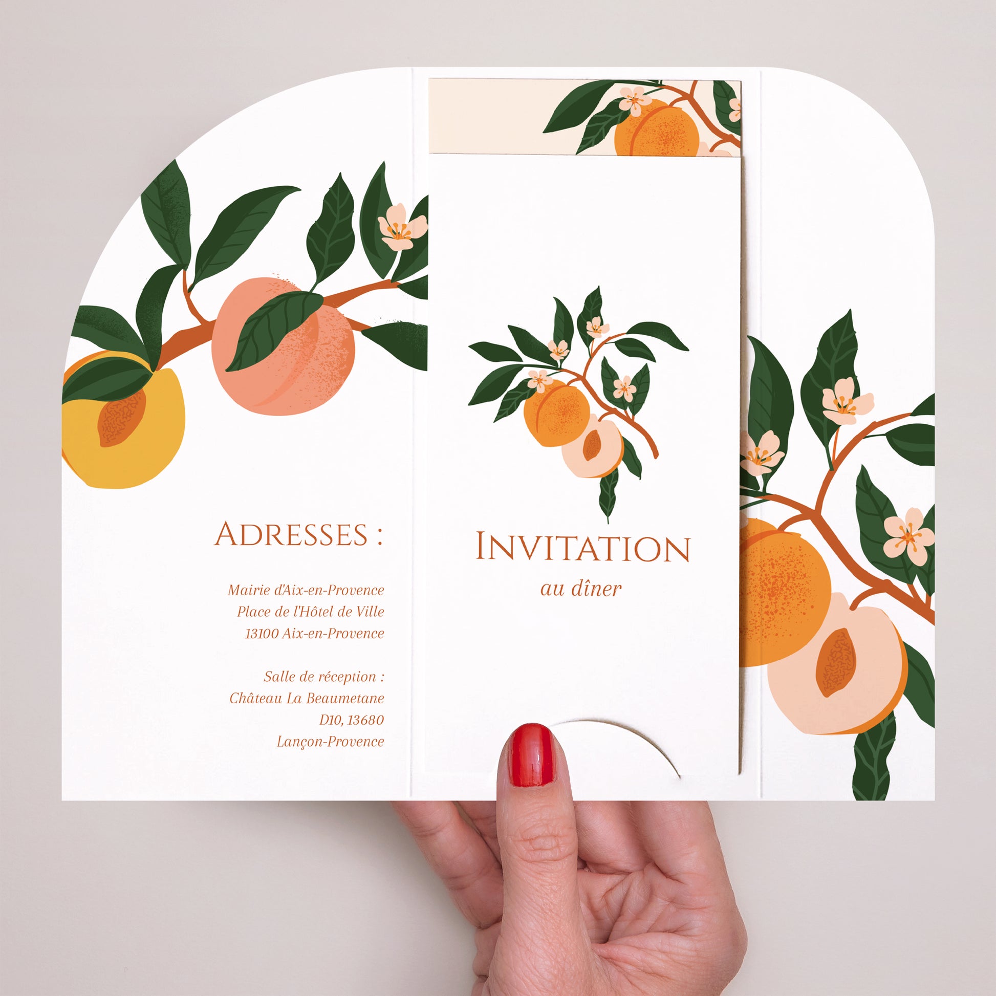 Faire-part Mariage Pochette, 2 cartes, étiquette ronde Sous les abricotiers photo N° 2