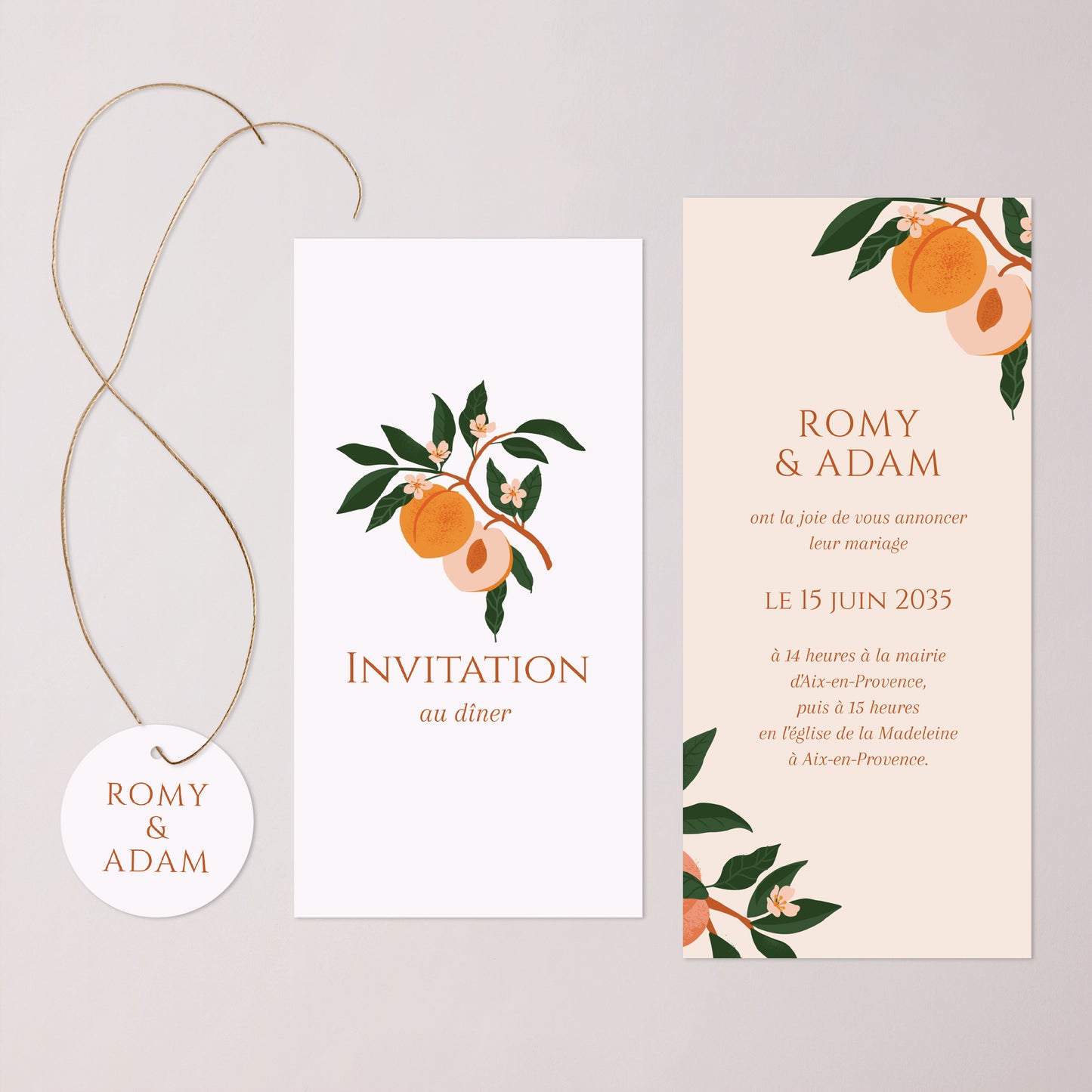 Faire-part Mariage Pochette, 2 cartes, étiquette ronde Sous les abricotiers photo N° 3