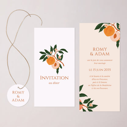 Faire-part Mariage Pochette, 2 cartes, étiquette ronde Sous les abricotiers photo N° 3