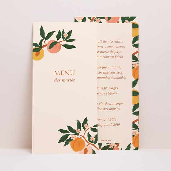 Menu Mariage Panoramique portrait Sous les abricotiers photo