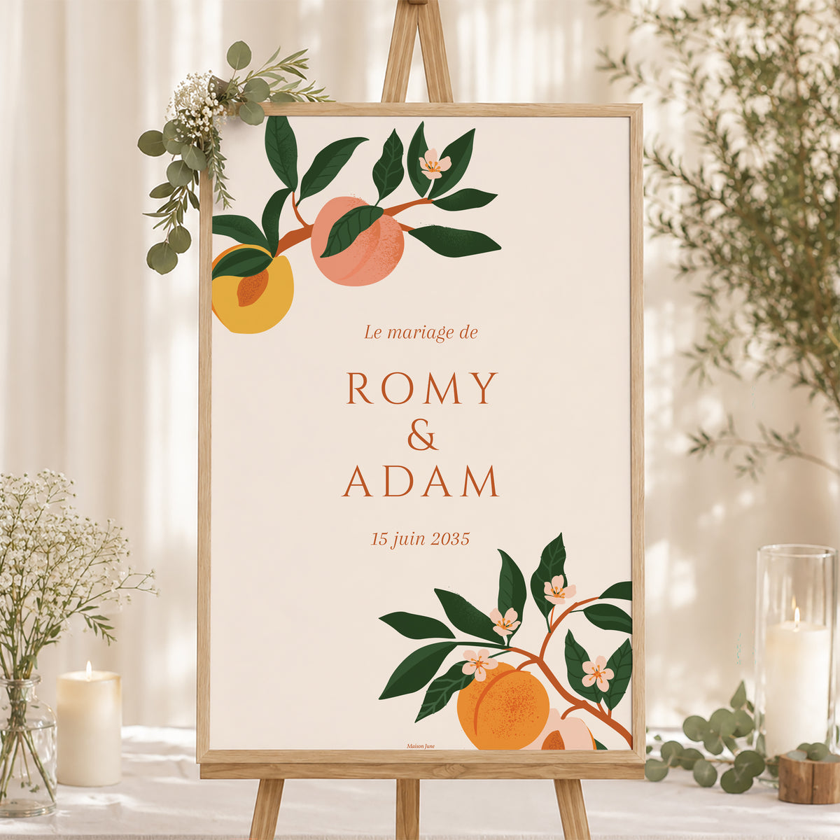 Panneau bienvenue Mariage Portrait 60 x 90 cm Sous les abricotiers photo N° 1