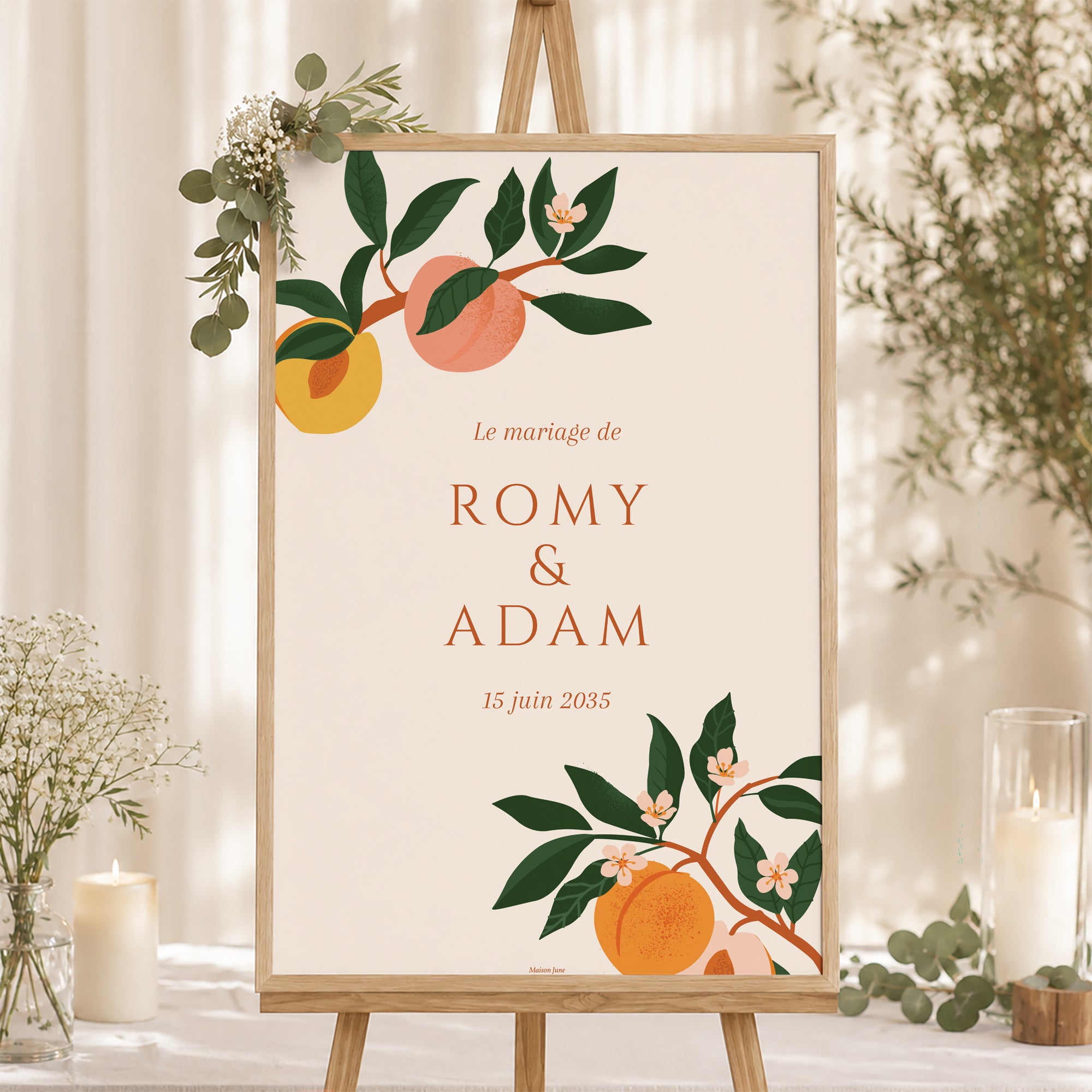 Panneau bienvenue Mariage Portrait 60 x 90 cm Sous les abricotiers photo N° 1