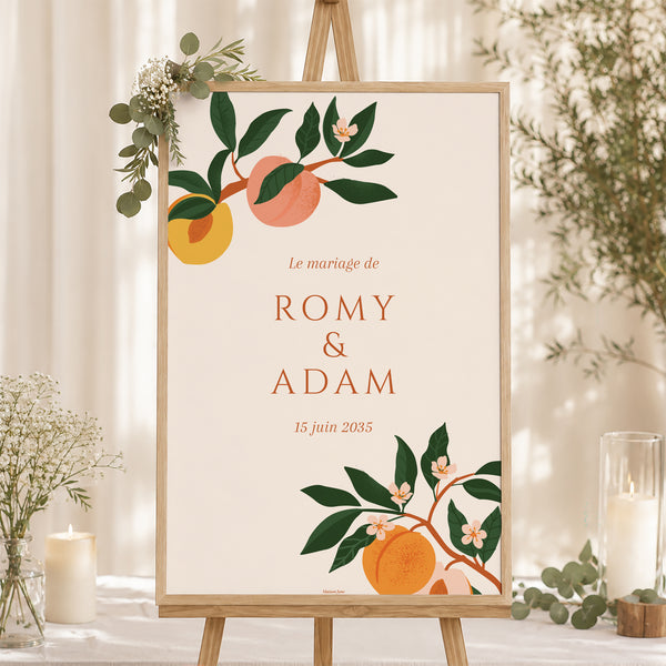 Panneau bienvenue Mariage Portrait 60 x 90 cm Sous les abricotiers photo