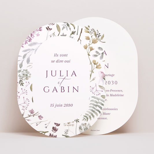 Faire-part Mariage Ovale Fleurs pastel photo