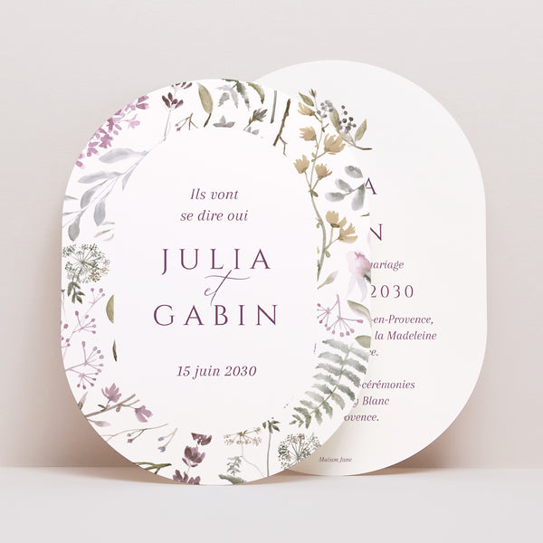 Faire-part Mariage Ovale Fleurs pastel photo