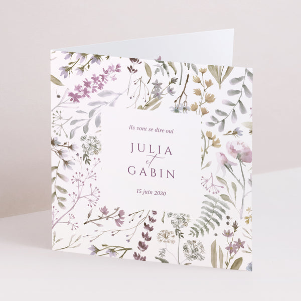 Faire-part Mariage Carré double volet Fleurs pastel photo
