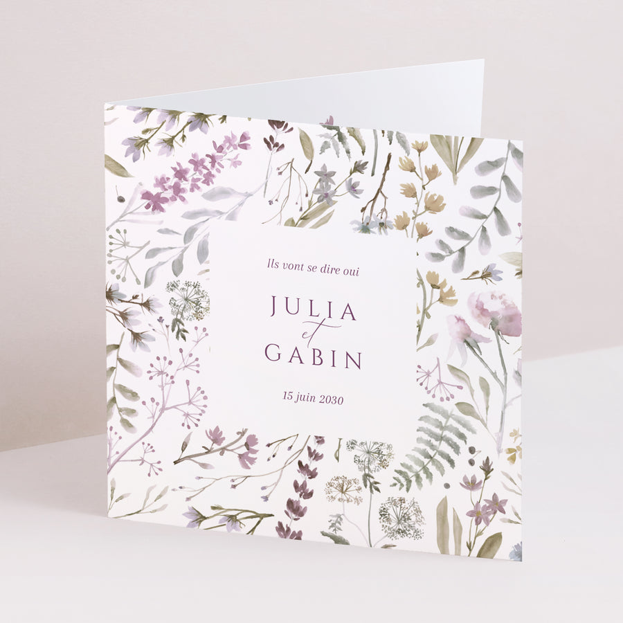 Faire-part Mariage Carré double volet Fleurs pastel photo