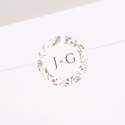Sticker Mariage Rond Fleurs pastel photo