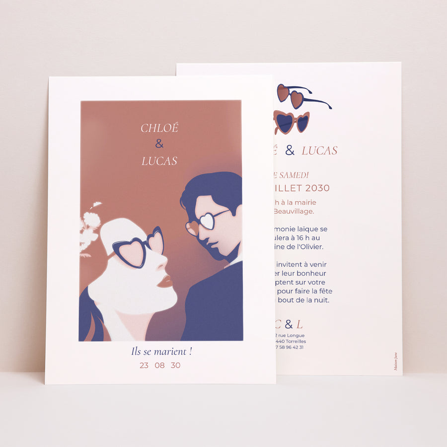 Faire-part Mariage Grand format rectangle Love sunglasses photo