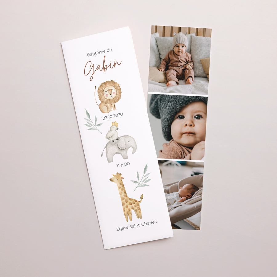 Faire-part Baptême Marque-page photo Jungle Happiness photo