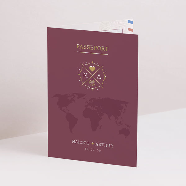Faire-part Mariage Double volet portrait Passeport d'Amour photo