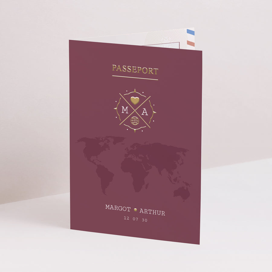 Faire-part Mariage Double volet portrait Passeport d'Amour photo