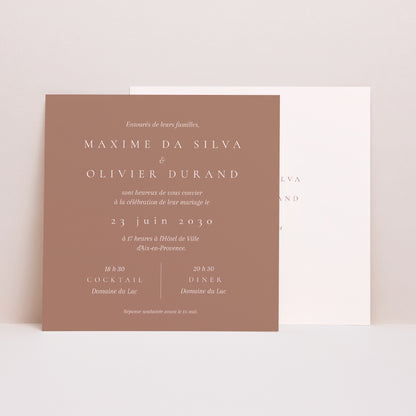 Faire-part Mariage Simple carré Mocha Mousse photo N° 1