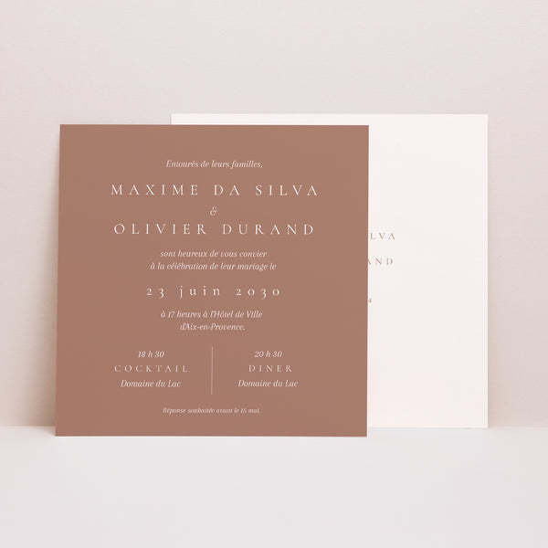 Faire-part Mariage Simple carré Mocha Mousse photo