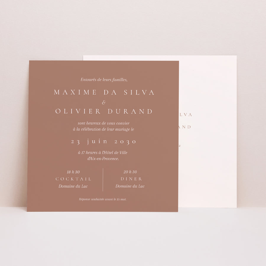 Faire-part Mariage Simple carré Mocha Mousse photo