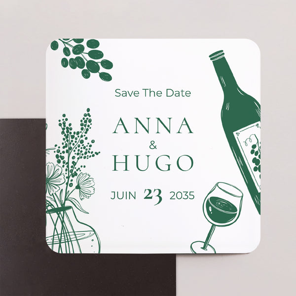 Save the date Mariage Lot de 8, magnétique, carré coins arrondis Bienvenue à notre table photo
