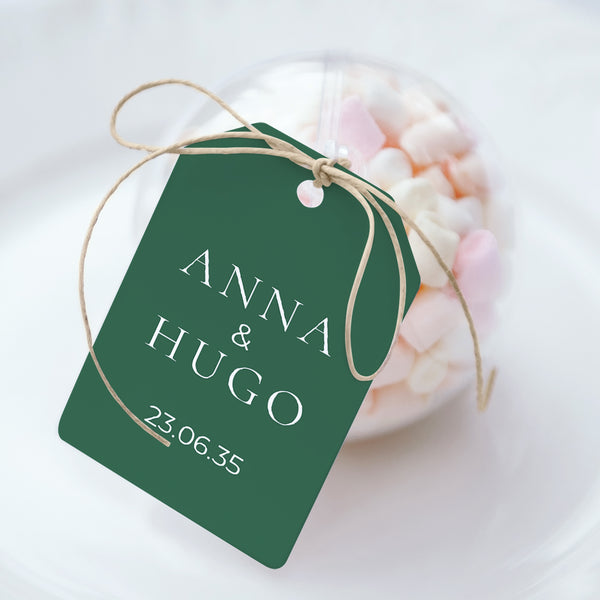 Boîte à dragées Mariage boule avec étiquette fanion Bienvenue à notre table photo