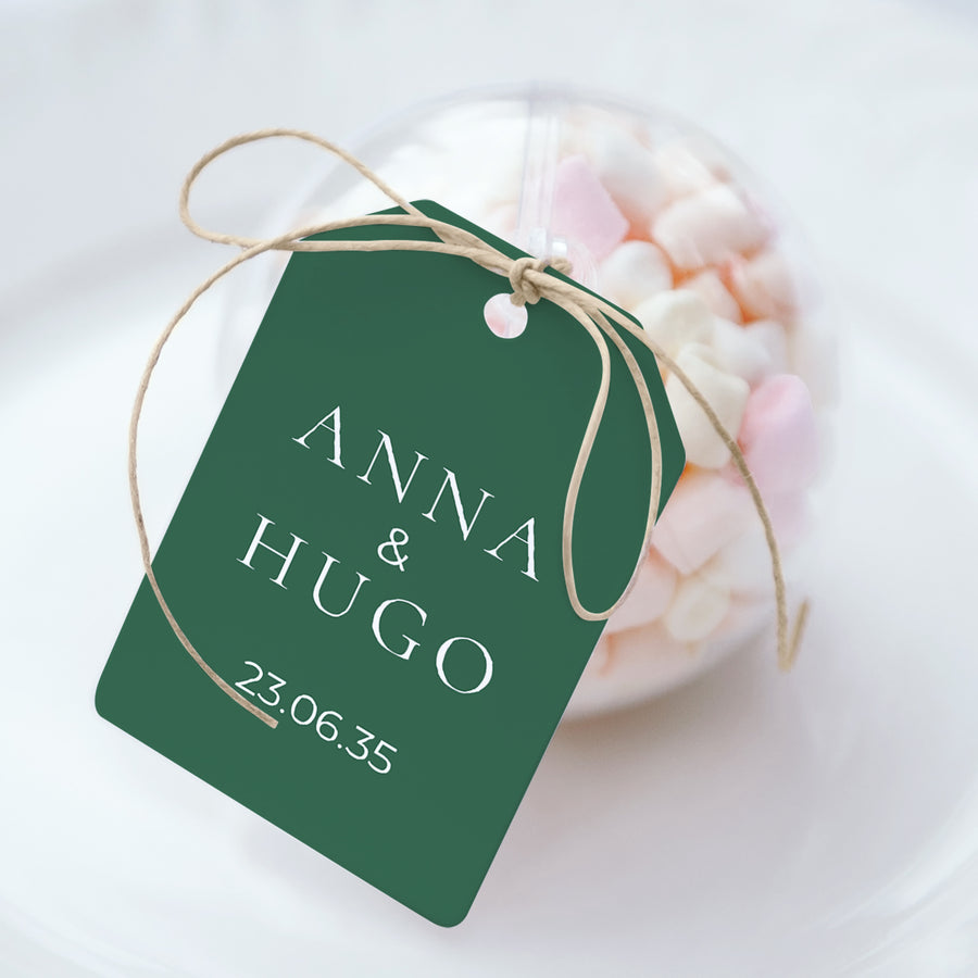 Boîte à dragées Mariage boule avec étiquette fanion Bienvenue à notre table photo