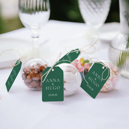 Boîte à dragées Mariage boule avec étiquette fanion Bienvenue à notre table photo N° 2