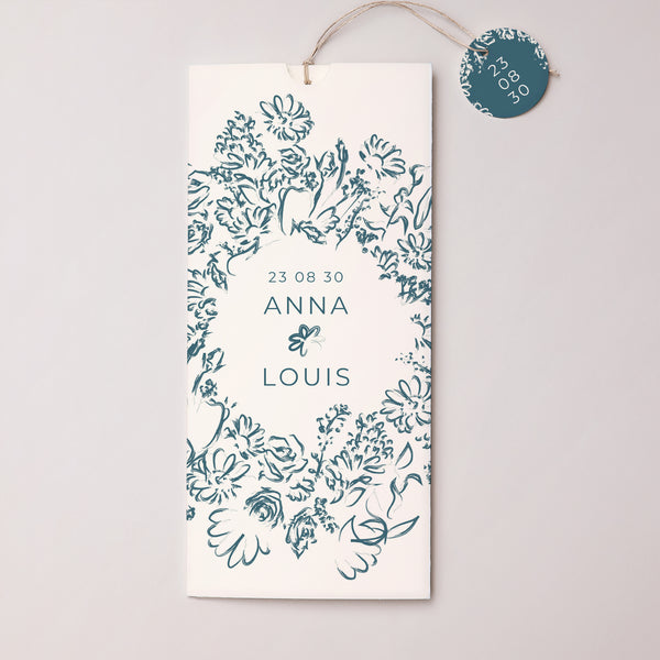 Faire-part Mariage Pochette portrait 2 cartes, étiquette Brush flowers photo