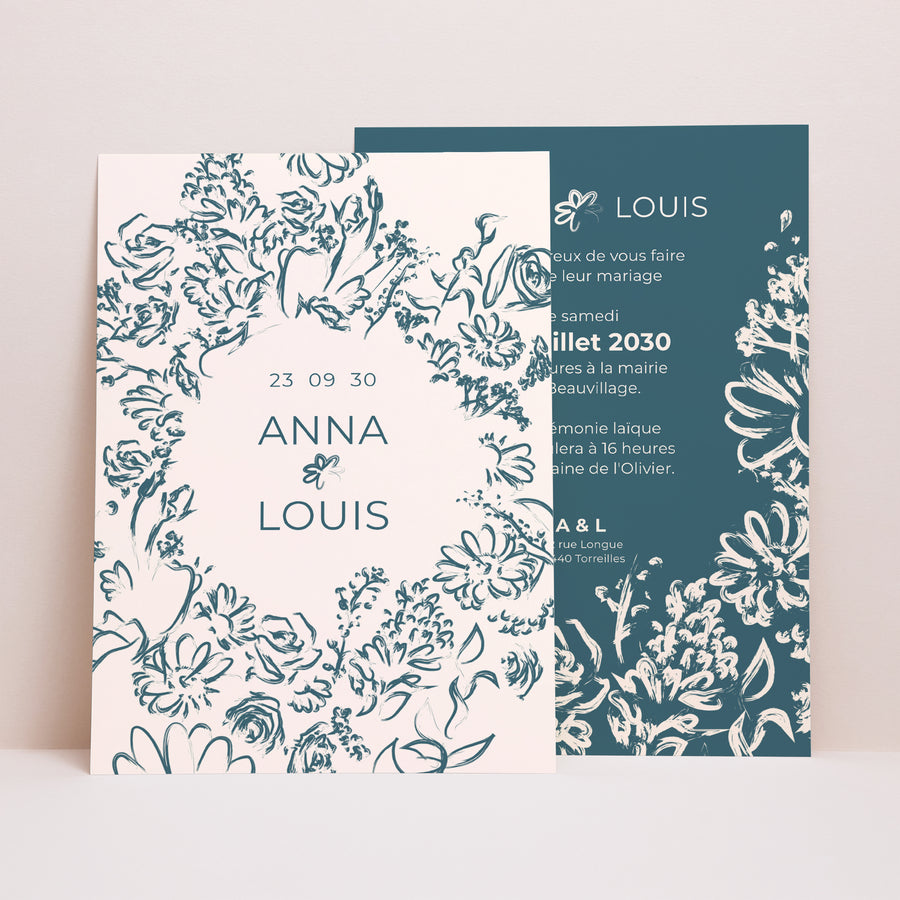 Faire-part Mariage Grand format rectangle Brush flowers photo