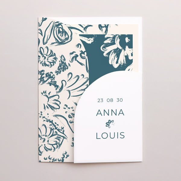 Faire-part Mariage Pochette 2 cartes Brush flowers photo