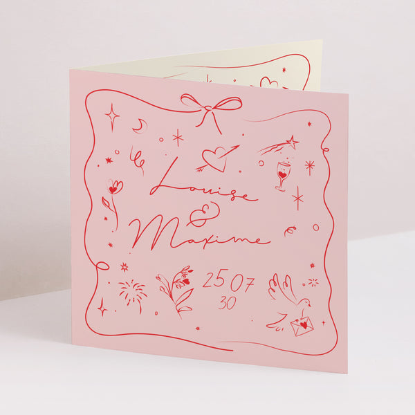 Faire-part Mariage Carré double volet Dessins d'amour photo
