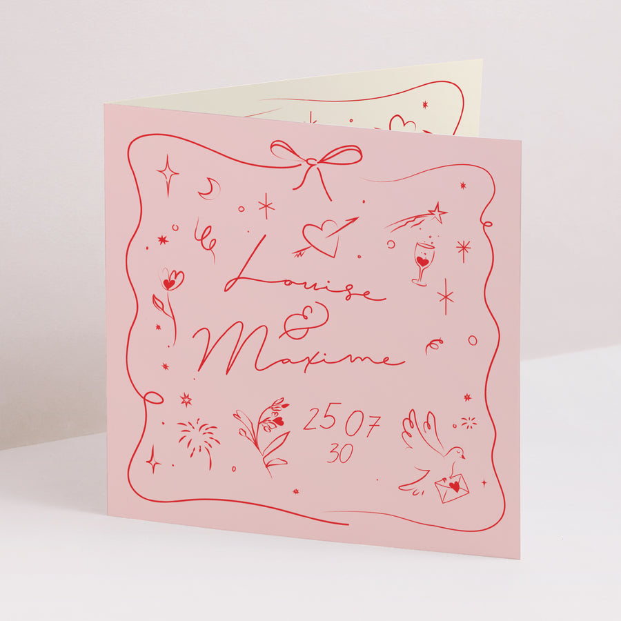 Faire-part Mariage Carré double volet Dessins d'amour photo