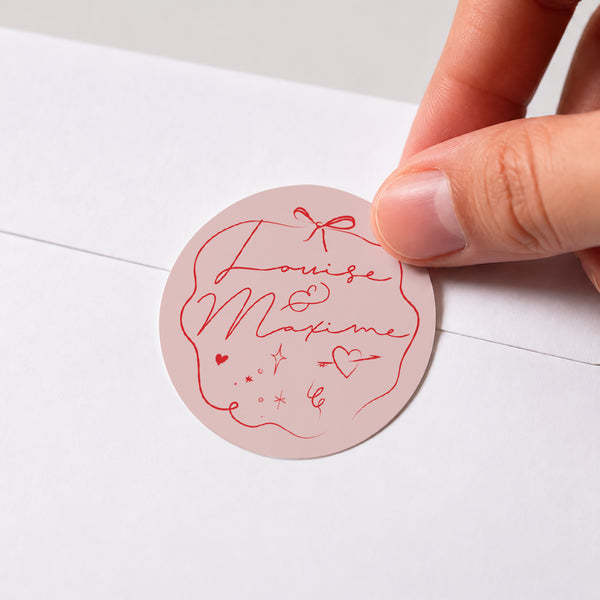 Sticker Mariage Rond Dessins d'amour photo