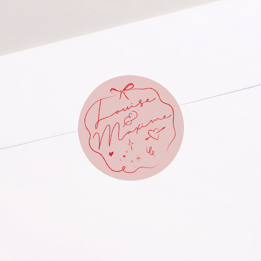 Sticker Mariage Rond Dessins d'amour photo