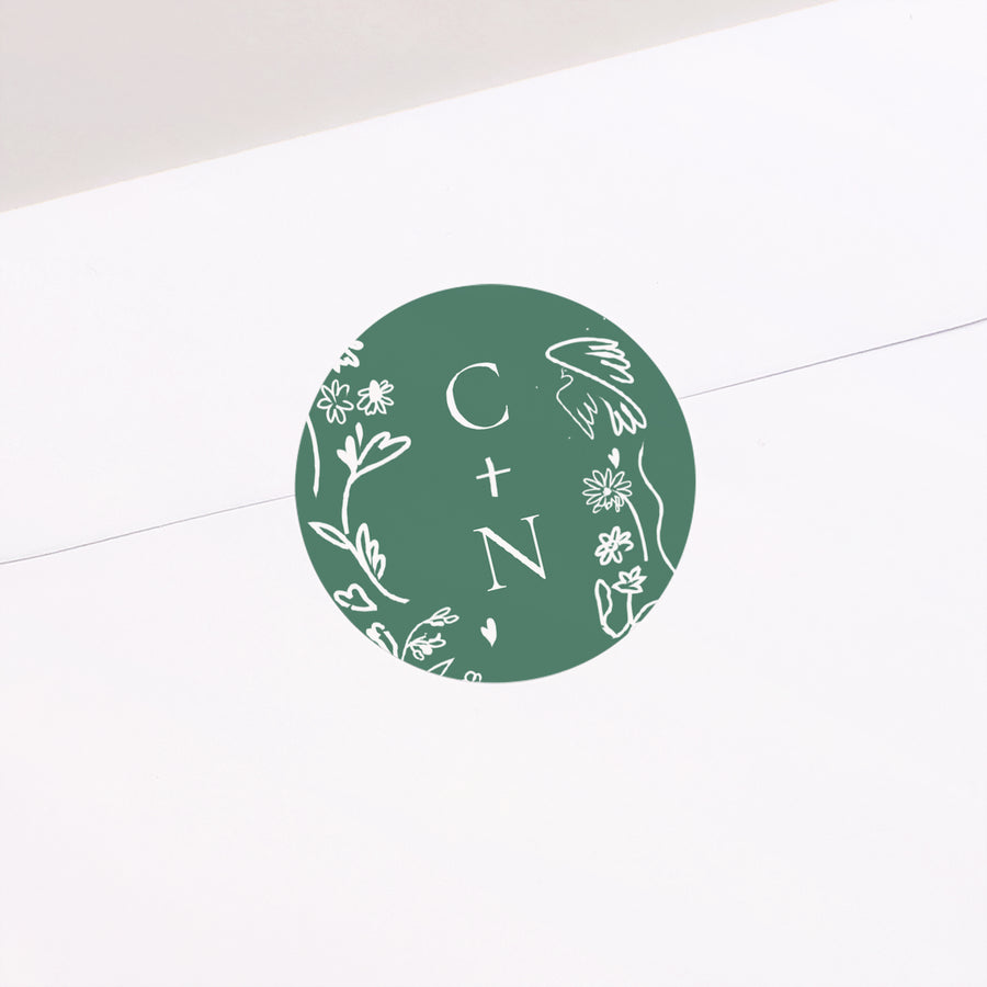 Sticker Mariage Rond Dessins d'amour dorés photo