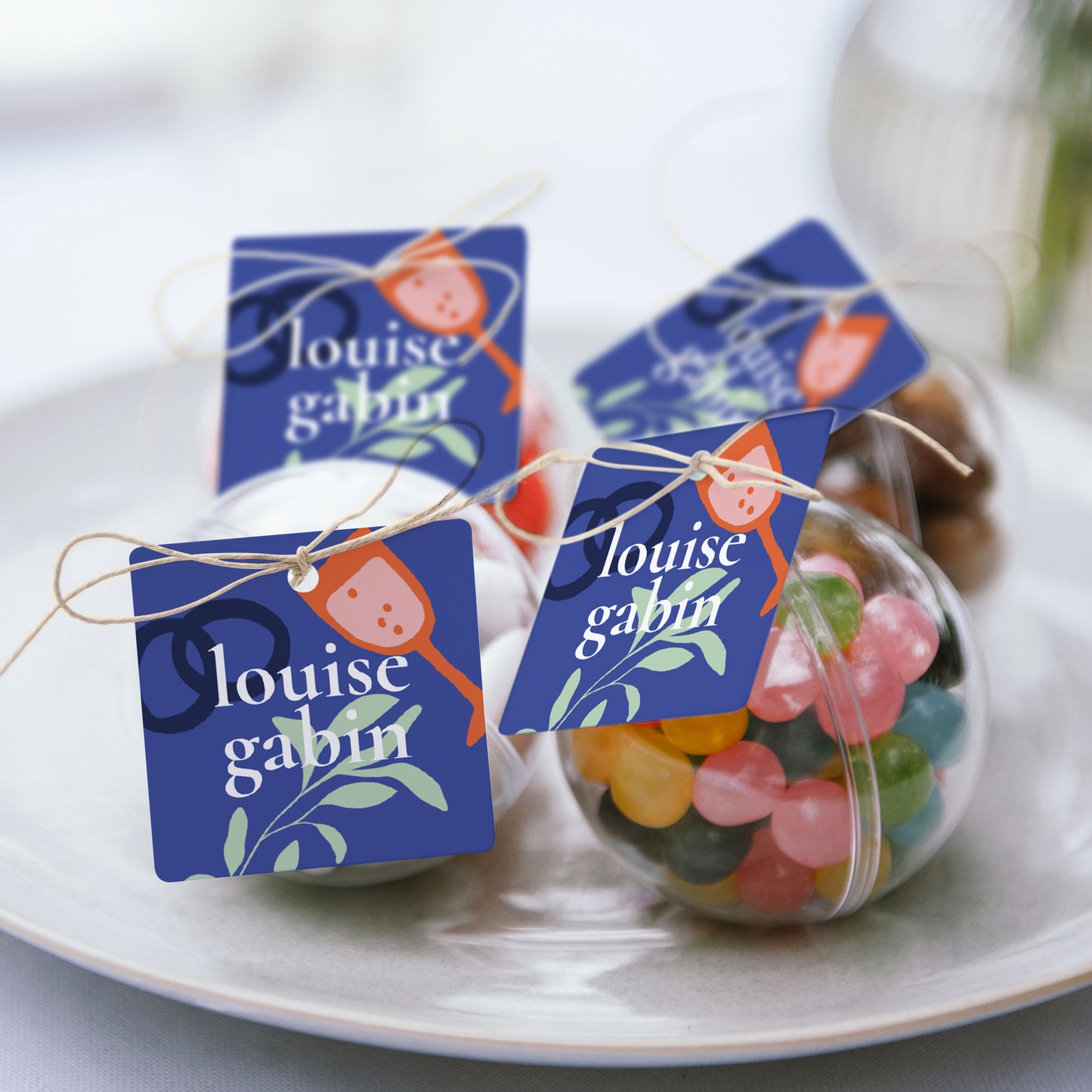 Boîte à dragées Mariage boule avec étiquette carrée Good time photo N° 2