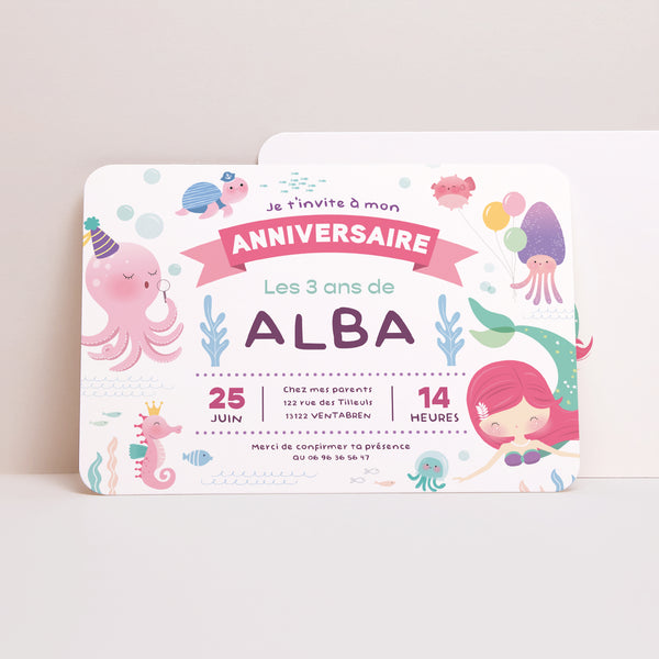 Invitations Anniversaire Enfant Paysage, bords arrondis La petite sirène photo