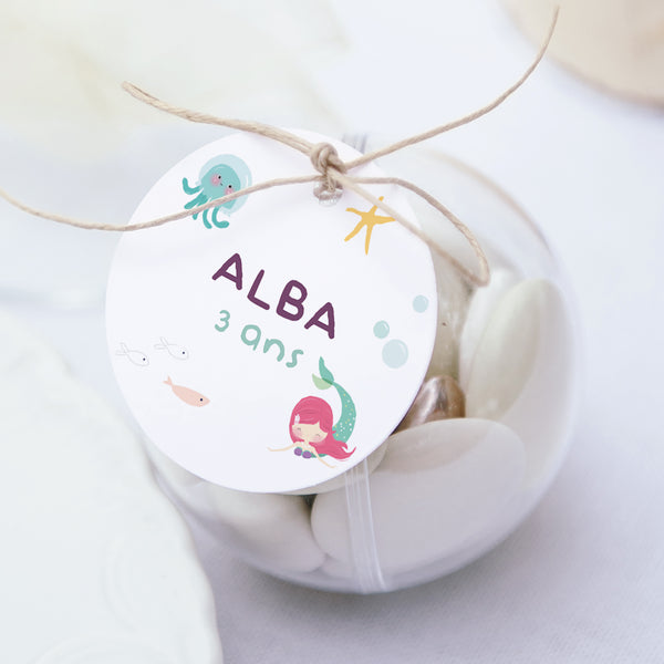 Boîte à bonbons Anniversaire Enfant boule avec étiquette ronde La petite sirène photo