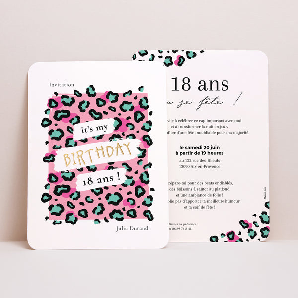 Invitations Anniversaire Adulte Portrait, bords arrondis Leopard party photo