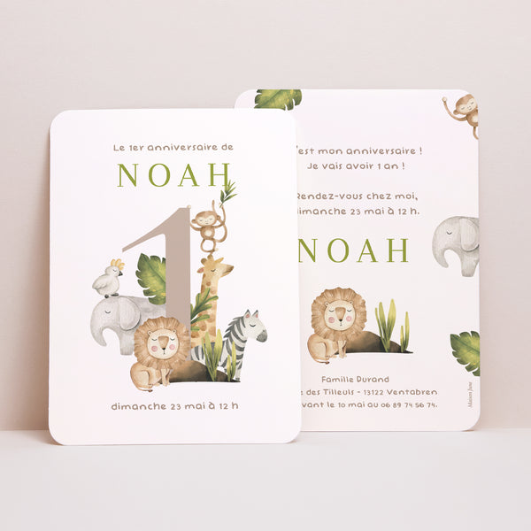 Invitations Anniversaire Enfant Portrait, bords arrondis Ma 1ère année jungle photo