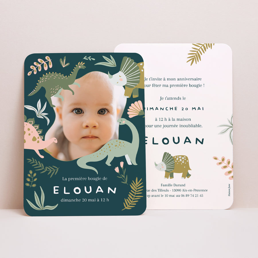 Invitations Anniversaire Enfant Portrait, bords arrondis Dinomania photo